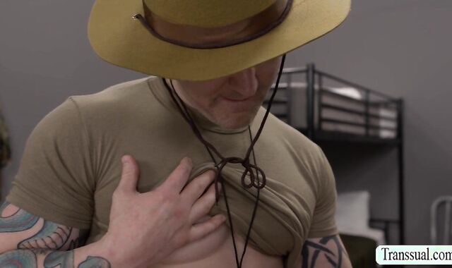 Lustful officer fucks this new two TS soldier
