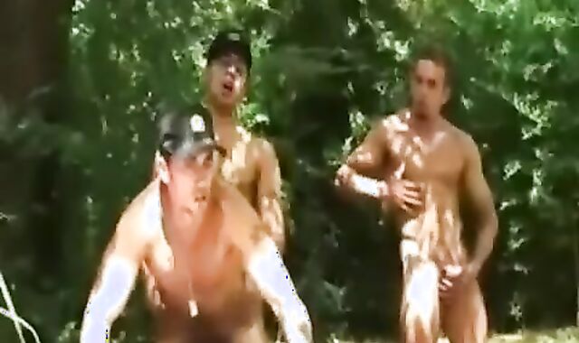 mischievous boyz In Uniform 3 way Outdoor gang-hook-up