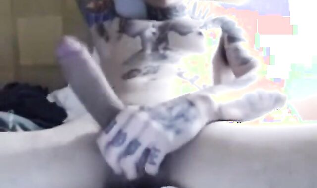 super-naughty Tatted twink masturbating