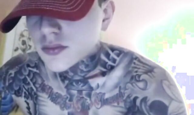 super-naughty Tatted twink masturbating