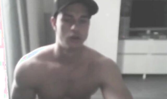 Muscular and splendid unexperienced tugging live on webcam