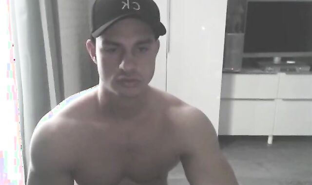 Muscular and splendid unexperienced tugging live on webcam