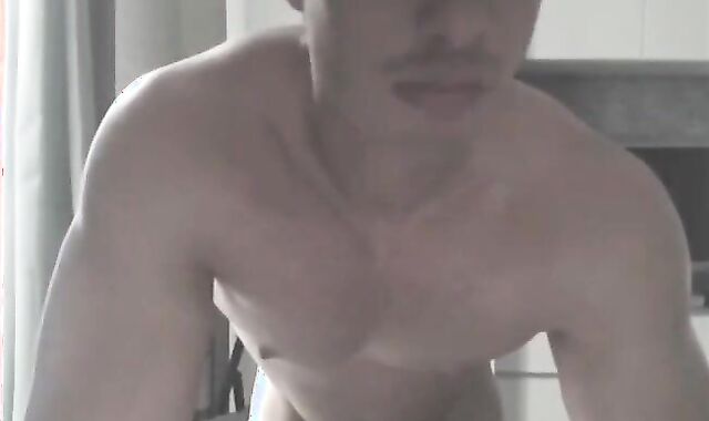 Muscular and splendid unexperienced tugging live on webcam