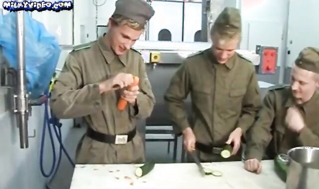 Trio new Military masculines Have lusty Bang-out In The Army Kitchen