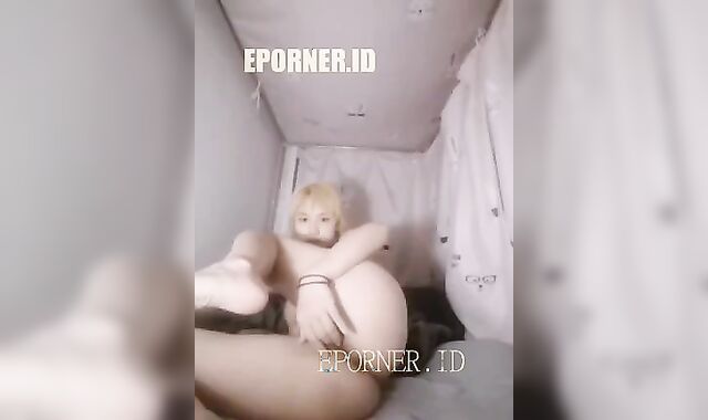 Blonde Asian Shemale Stroking Hard Cock in Tight Hole