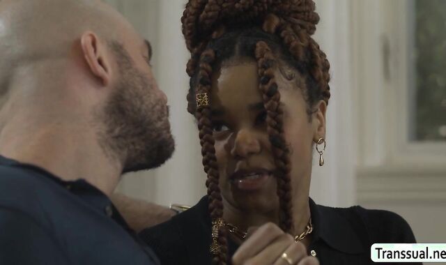 Curly haired TS ebony suck and ride of her friend