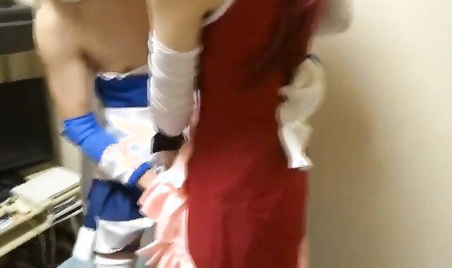 2 Asian Crossdressers Give a Handjob 2
