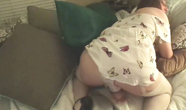 Crossdressing Twink Plays with Small Cock
