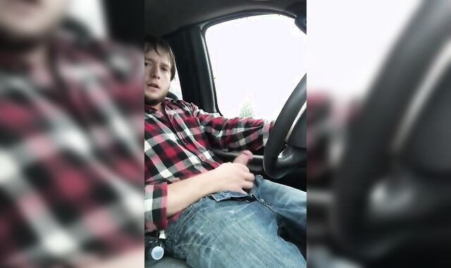 Stroking my big cock while driving