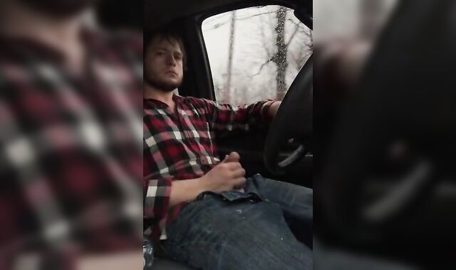 Stroking my big cock while driving