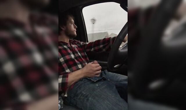 Stroking my big cock while driving