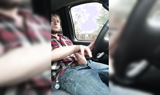Stroking my big cock while driving