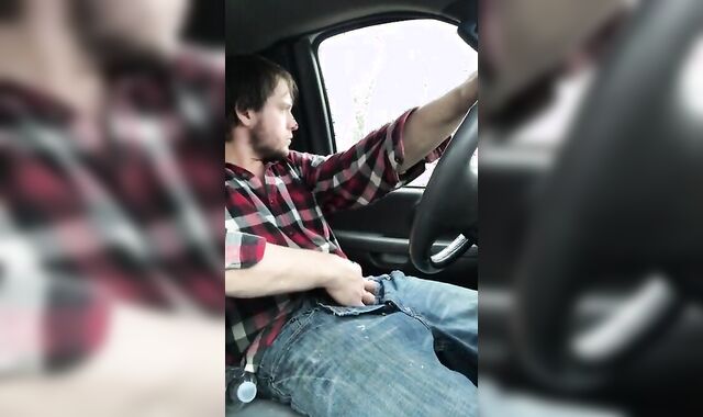 Stroking my big cock while driving
