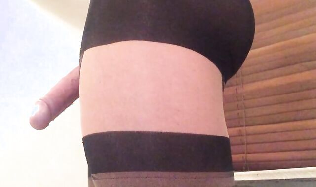 Big Cock Crossdresser in Suspender Hose 4