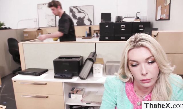 Blonde Shemale Dominates Office Stud