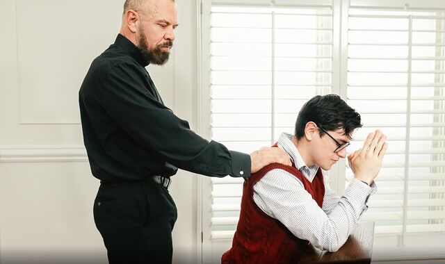 Pervert priest licks the ass of this Twink teen