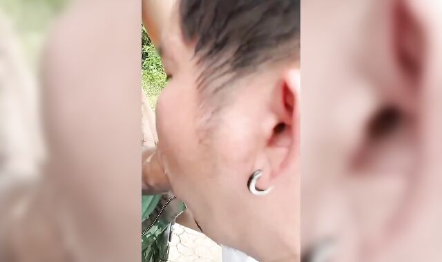 Outdoor Blowjob with Thai Man, Swallowing Cum