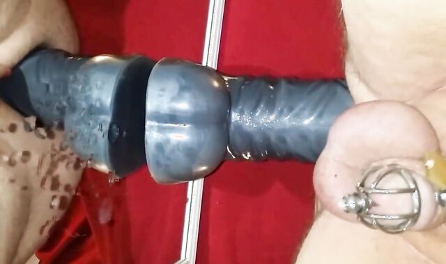 Chastity Prostate Milking with Huge Dildo for Intense Orgasm