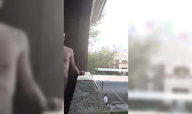 Exhibitionist Jacking Off on Balcony Almost Seen 3