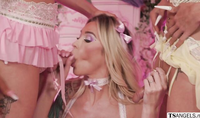 Three busty TS princess enjoy their threesome sex