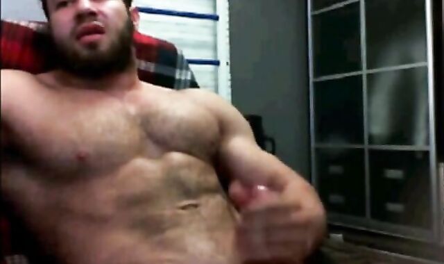 Muscular Bear Strokes His Cock On Webcam